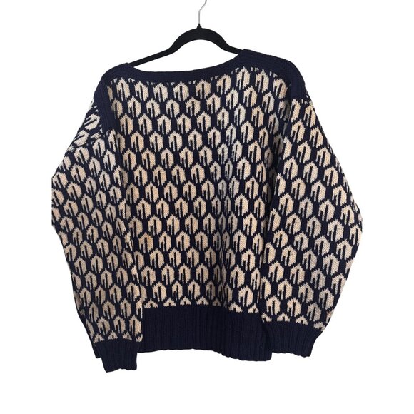 Handknitted Oslo Sweater Shop Pure Wool Blue & White Nordic Pattern Pullover - Picture 1 of 7